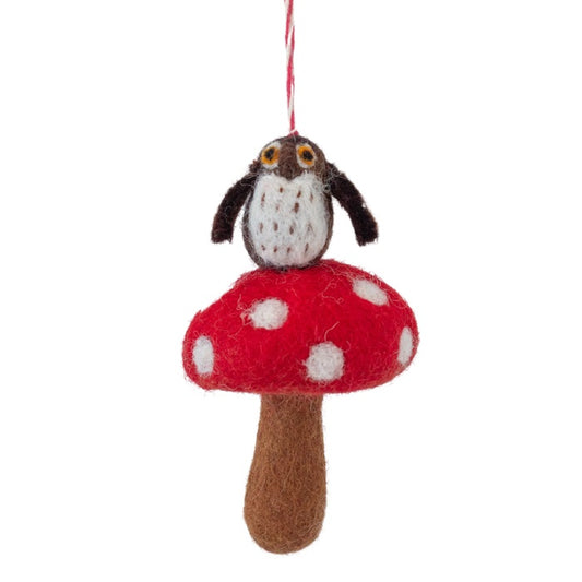 NZ Woolly, Ruru (Morepork) on Mushroom 11cm, RRP $19.95