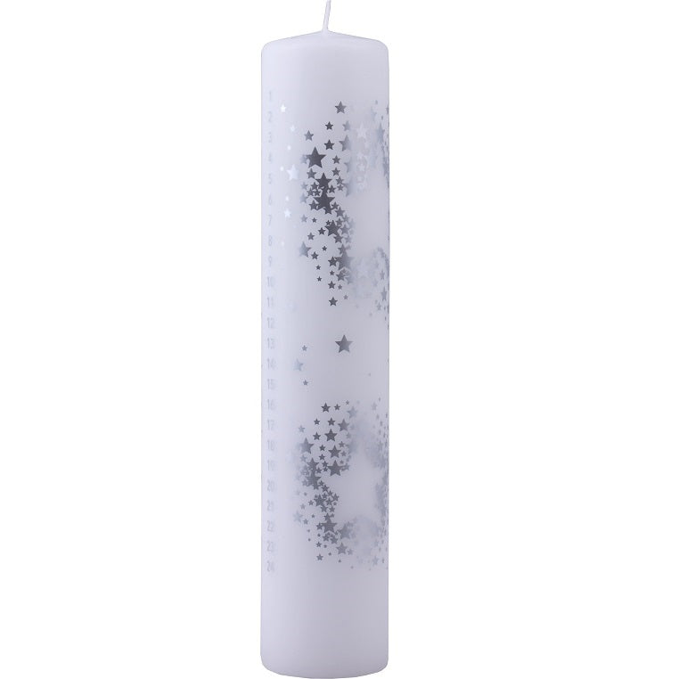 Calendar Candle White, Silver Stars, RRP $22.95