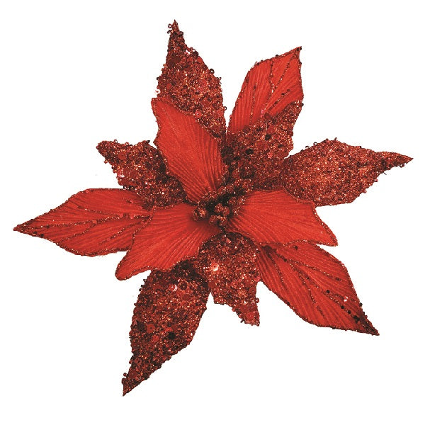 Clip On, Maxi Red Beaded Poinsettia 28cm, RRP $25.95