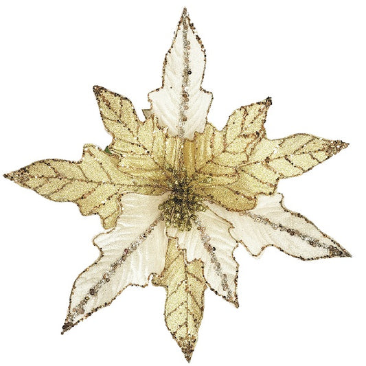 Clip On, Maxi Gold with Old Gold Glitter Poinsettia 35cm, RRP $23.95